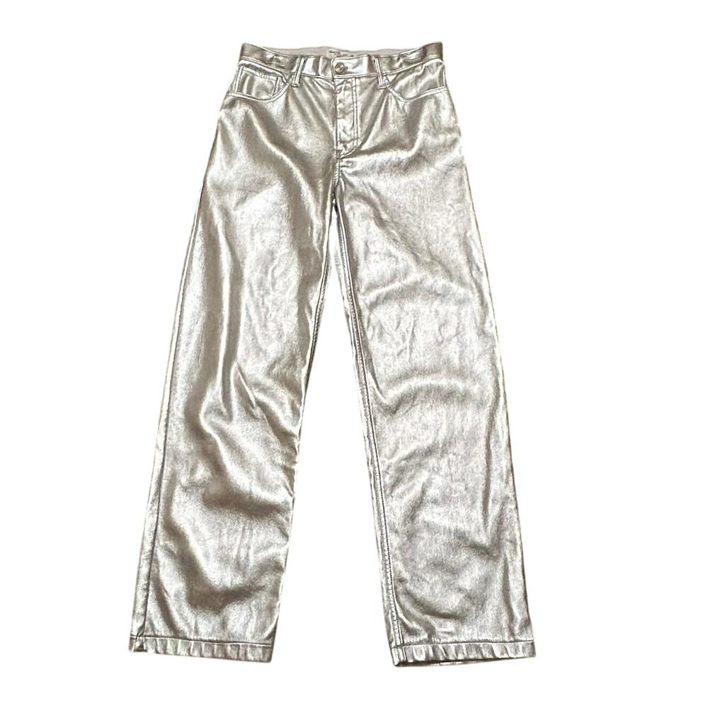 Abercrombie & Fitch 90s Relaxed High Rise Silver Faux Leather Pants Women's 29/8